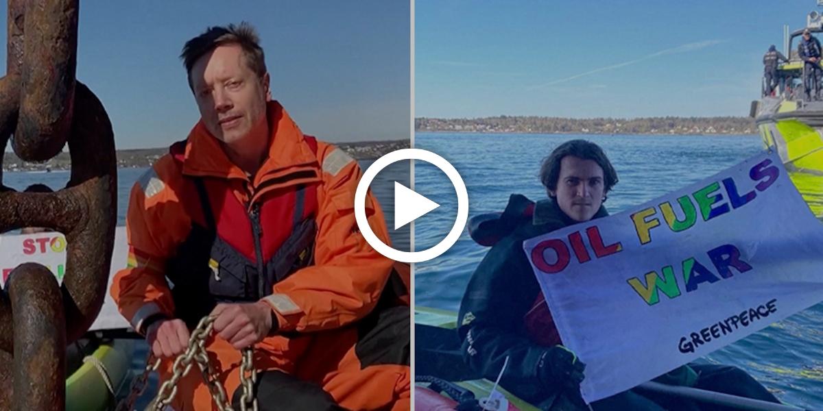 Heizt Putins Krieg in der Ukraine an: Greenpeace-Aktivisten ketten sich an Öl-Tanker – Video